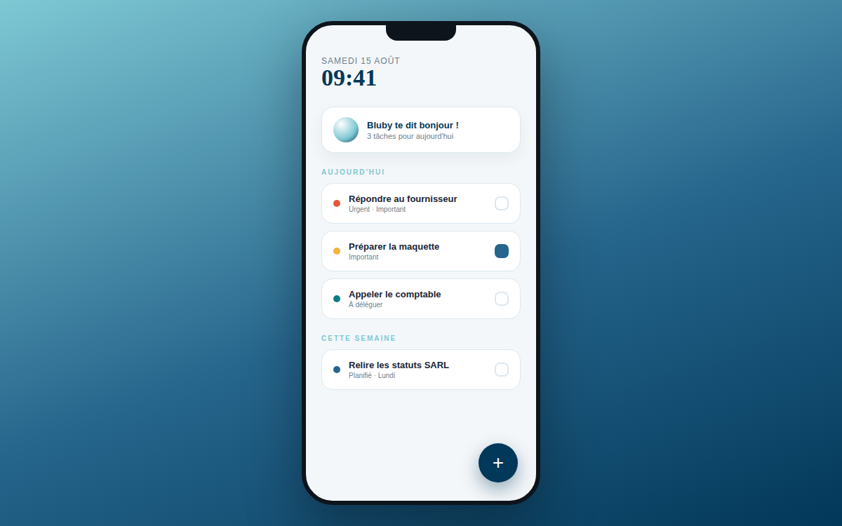 Aperçu de l'application Bluby One